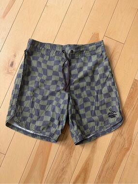 Seaesta Surf Boys Green Checkerboard Swim Trunks